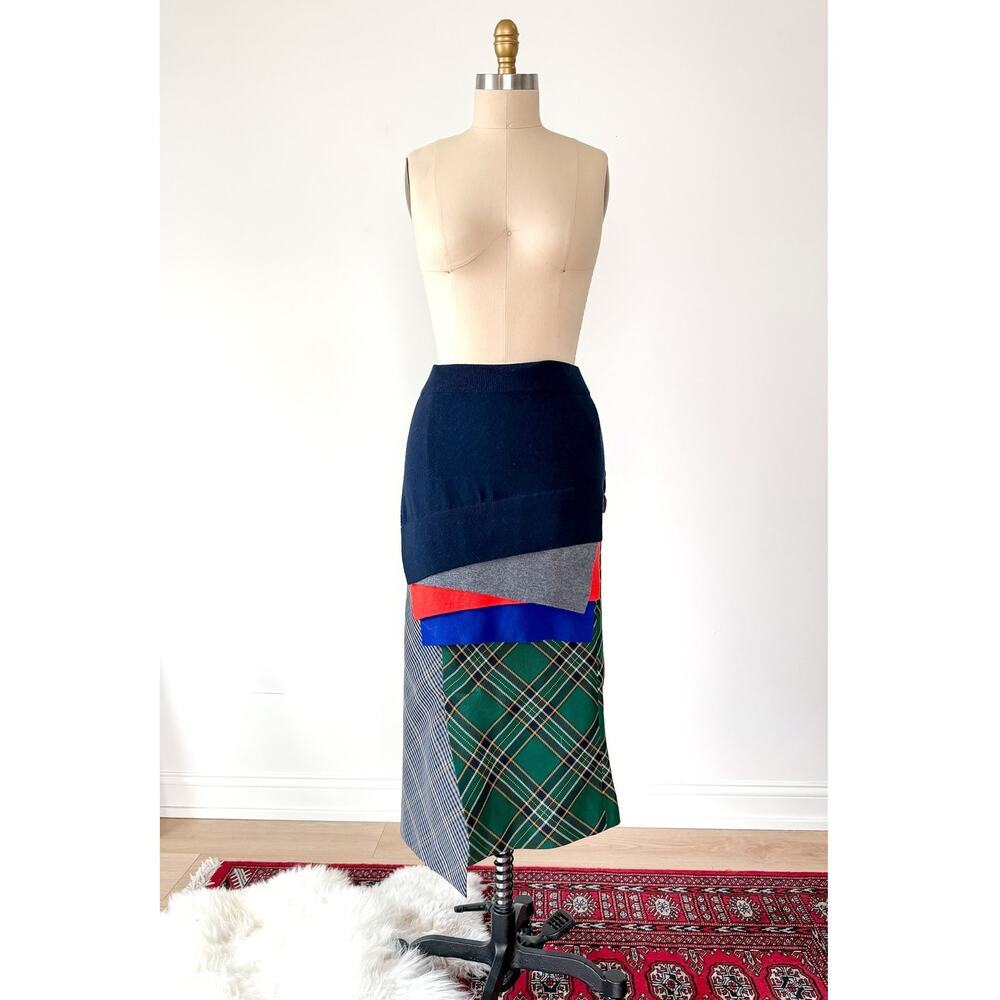 Enföld Japanese Layered Patchwork Asymmetric Plaid Solid Skirt - Picture 3 of 8